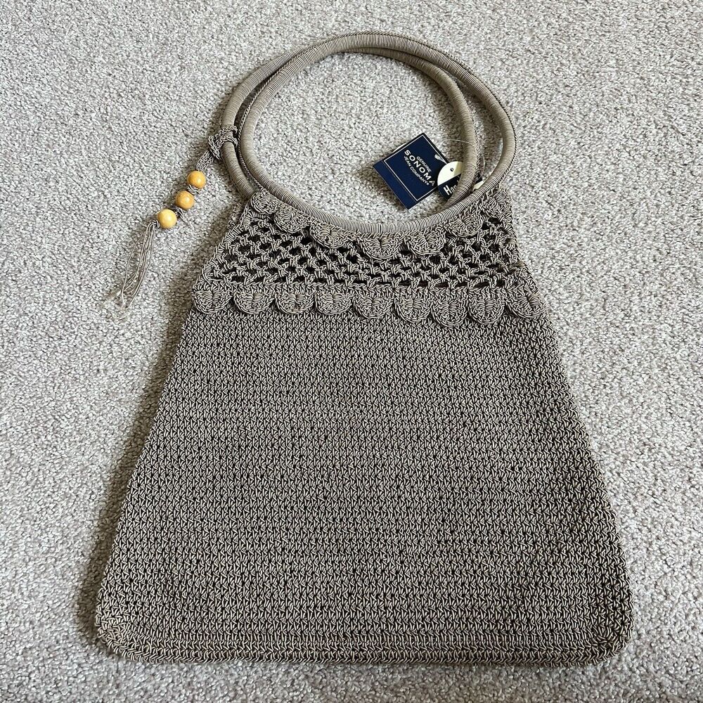 Vintage Sonoma Boho Handmade Crochet Knit Tote Handbag